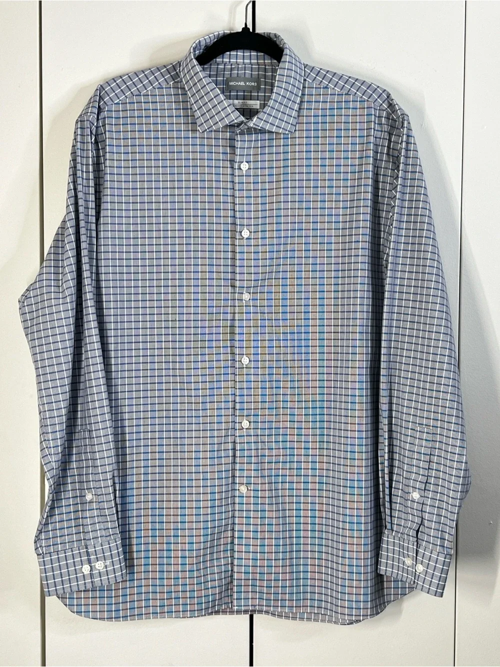 Michael Kors Men’s XL Blue Plaid Business Button up Dress Shirt